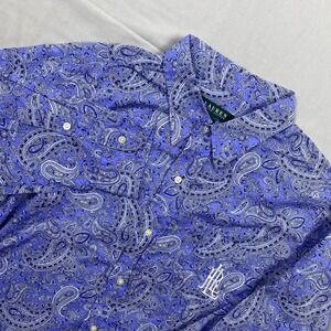 Lauren Ralph Lauren Mens Blue Paisley Button Down Shirt LRL Monogram Size S/M